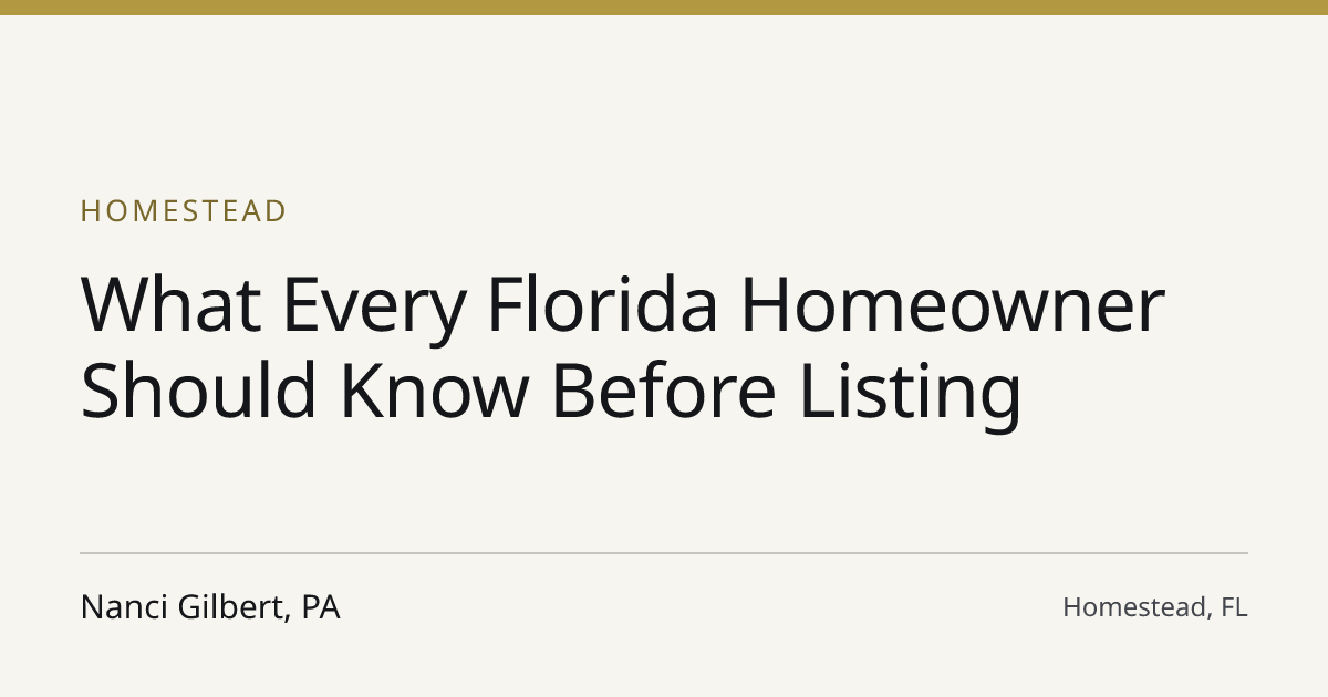 Title card for the article: Lo que todo propietario en Florida debe saber antes de vender